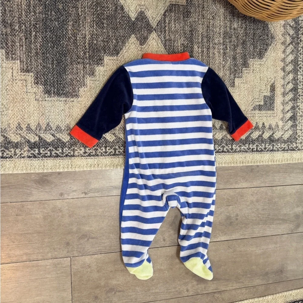 Vintage Baby Boy Color Block Striped Bear Terry Cloth Footies Size 6-9 Months